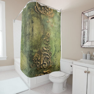 Rideaux De Douche Émeraude Green Rustic Steampunk Horloge (11)