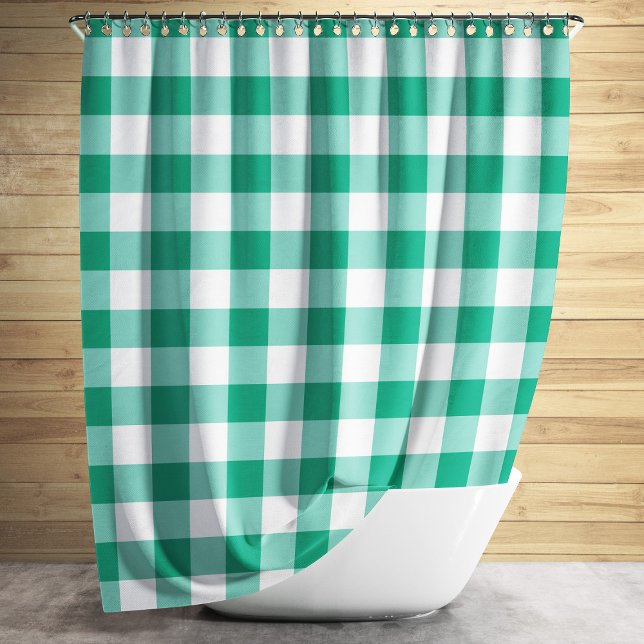 Rideaux De Douche Émeraude Vert Et Blanc Vérifié En vichy Motif (Créateur téléchargé)