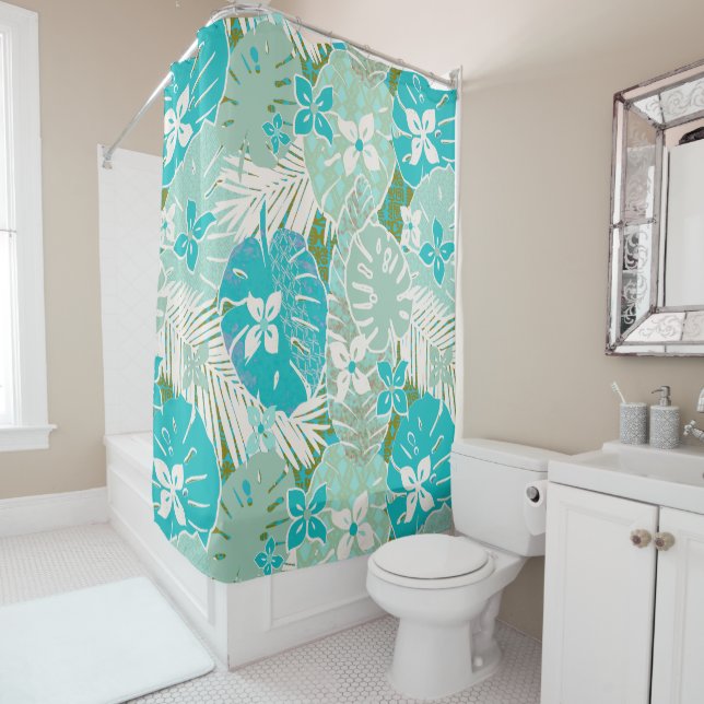 Rideaux De Douche Empreinte d'aloha hawaïen tropical (En situation)