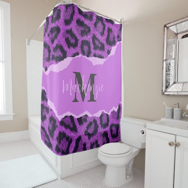 Rideaux De Douche Empreinte de léopard violet (En situation)