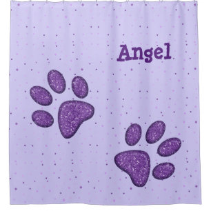 Rideaux De Douche empreinte de patte de chat mousseux violet - ridea