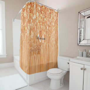 Rideaux De Douche Empreinte en bois de bambou orange brillant Monogr