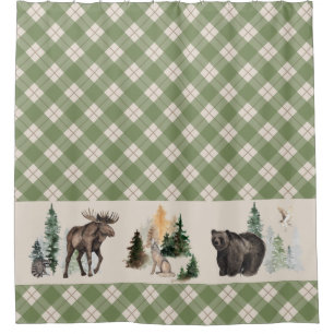 Rideaux De Douche en vichy Aquarelle Plaid Forêt animale
