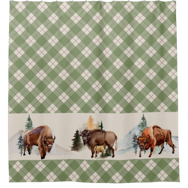 Rideaux De Douche en vichy Plaid Aquarelle Bison Buffle Sud-Ouest (Devant)