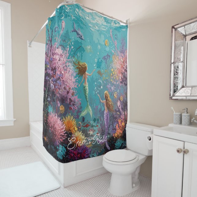 Rideaux De Douche Enchanted Mermaid Underwater Scene (En situation)