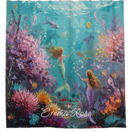 Rideaux De Douche Enchanted Mermaid Underwater Scene
