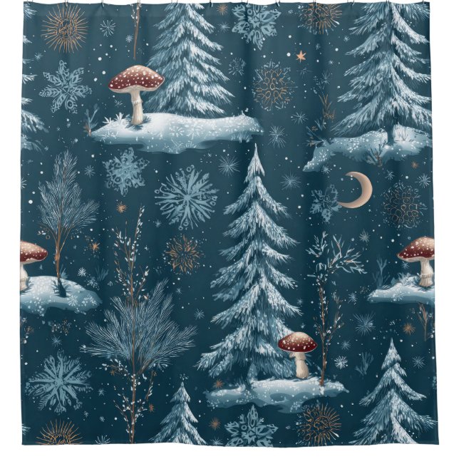 Rideaux De Douche Enchanted Winter Forest Night Pattern (1) (Devant)