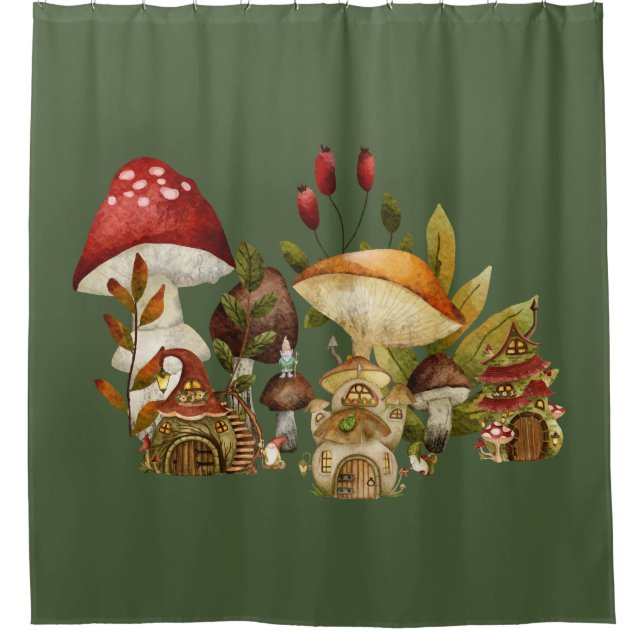 Rideaux De Douche Enchantement Gnome Champignons (Devant)