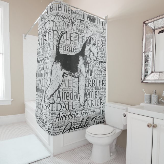 Rideaux De Douche Encre monotone d'art de mot d'Airedale Terrier (En situation)