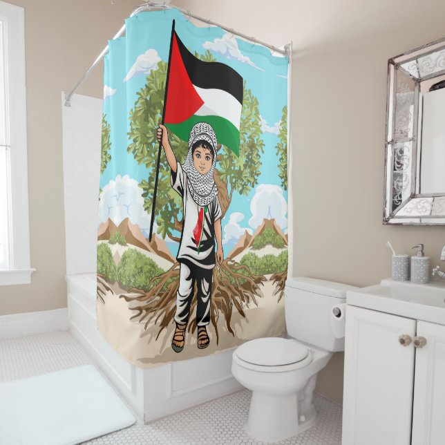 Rideaux De Douche Enfant avec le drapeau de Keffiyeh Palestine (En situation)