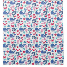 Rideaux De Douche Enfants Bleu joyeuse Baleines