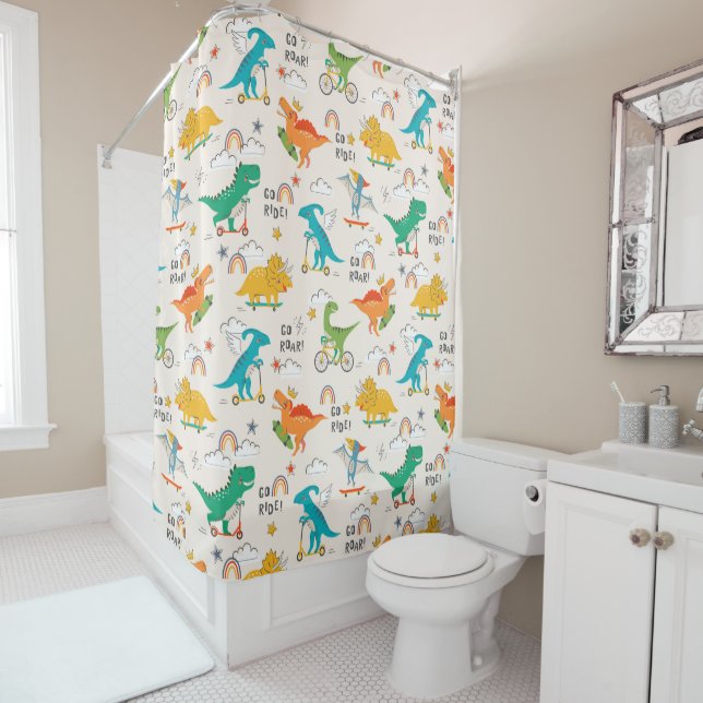 Rideaux De Douche Enfants Dinosaur Motif voyageur (En situation)