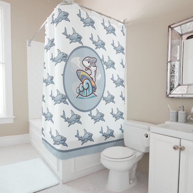 Rideaux De Douche Enfants Surfeur Requin (En situation)