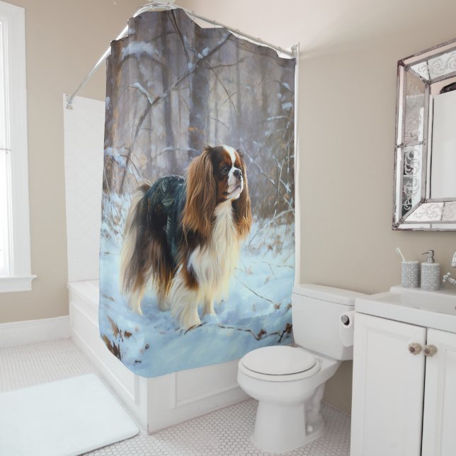 Rideaux De Douche English Toy Spaniel Laisser Neige Noël (En situation)