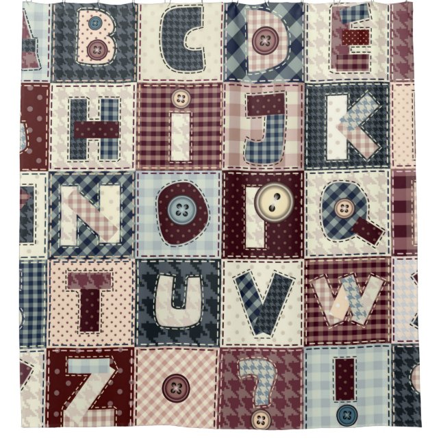 Rideaux De Douche Ensemble de lettres alphabétiques en style patchwo (Devant)