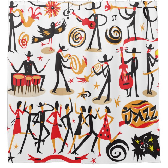 Rideaux De Douche Ensemble d'icônes de jazz : Arrière - plan blanc i (Devant)