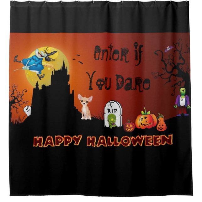 Rideaux De Douche Entrez Si Vous Osez Joyeux Halloween (Chihuahua) (Devant)