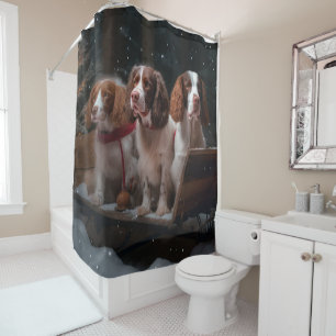 Rideaux De Douche Épagneul Breton Traîneau enneigé Décor de Noël