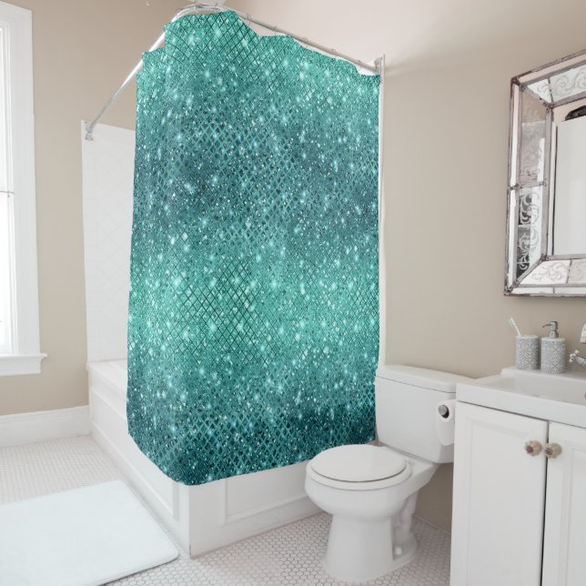Rideaux De Douche Éperche verte Turquoise Aqua (En situation)
