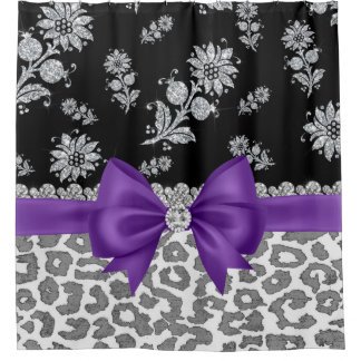 Rideaux De Douche Épersion florale Glam Purple Bow-Grey Léopard-Arge