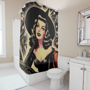 Rideaux De Douche Épingle sorcière vintage vers le haut