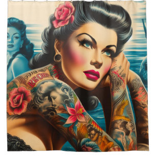 Rideaux De Douche Épingle Vintage tatouée
