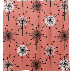 Rideaux De Douche Époque atomique Spoutnik Starburst Fleurs Saumon r