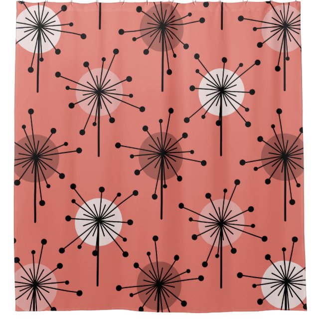 Rideaux De Douche Époque atomique Spoutnik Starburst Fleurs Saumon r (Devant)