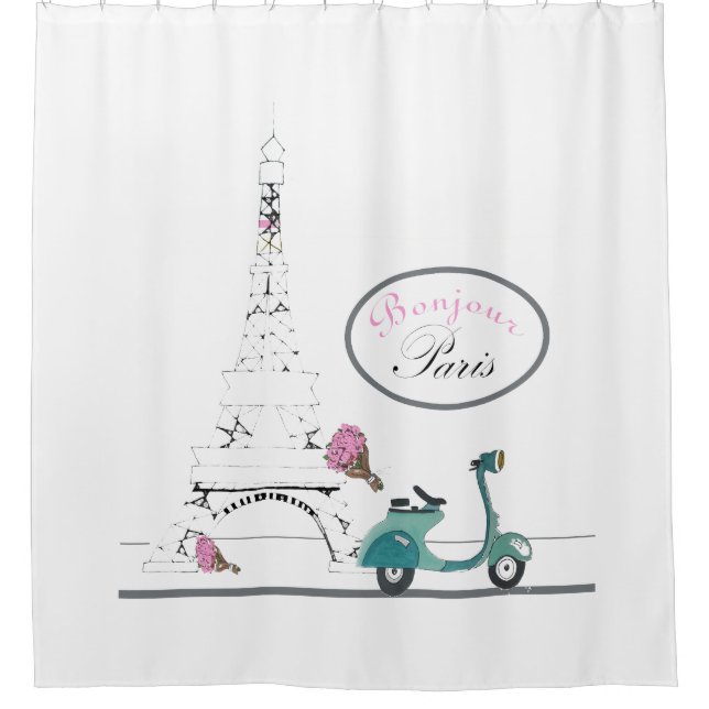 Rideaux De Douche Équitation de scooter après Tour Eiffel Paris (Devant)