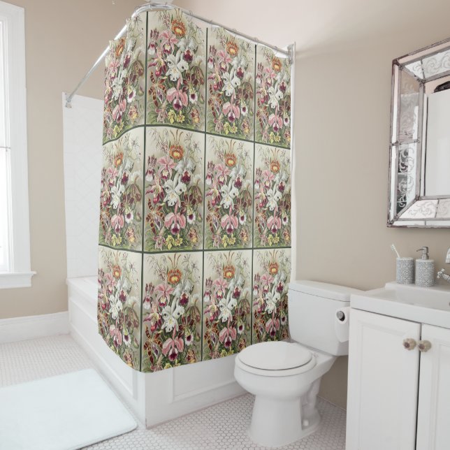 Rideaux De Douche ErnstHaeckel Vintage Botanical Orchid Illustration (En situation)