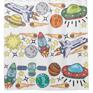 Rideaux De Douche Espace extra-atmosphérique : Doodles Vintages tiré