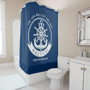 Rideaux De Douche Esprit nautique Ancre,Roue, Bleu marine
