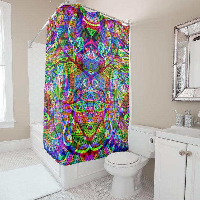 Rideaux De Douche Esquisse Imaginaire Art - Neon Abstrait Maj 3 (En situation)
