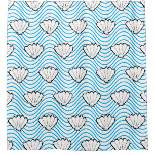 Rideaux De Douche Esquisses de coquillage Motifs de vague blanc et b