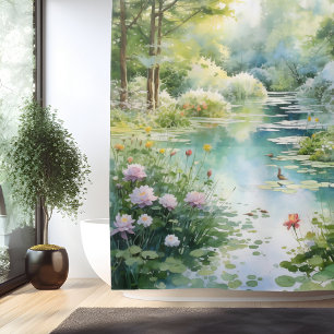 Rideaux De Douche Étang du jardin secret à l'aquarelle
