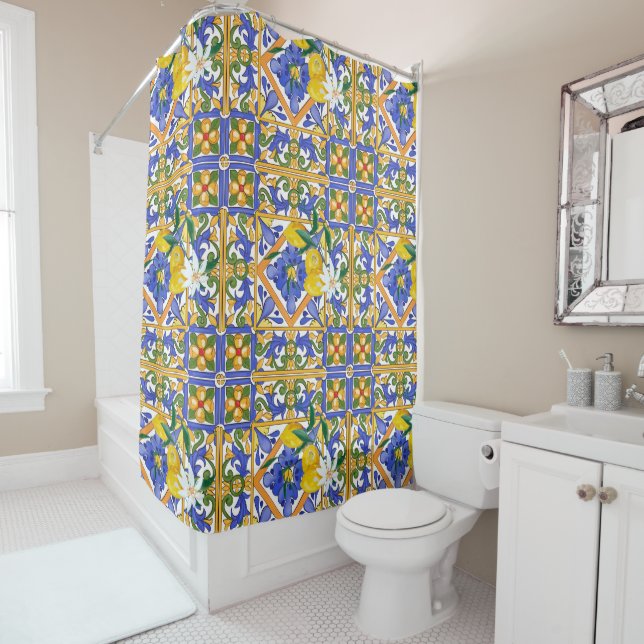 Rideaux De Douche été, agrumes, sicilienne, style méditerranéen, cit (En situation)