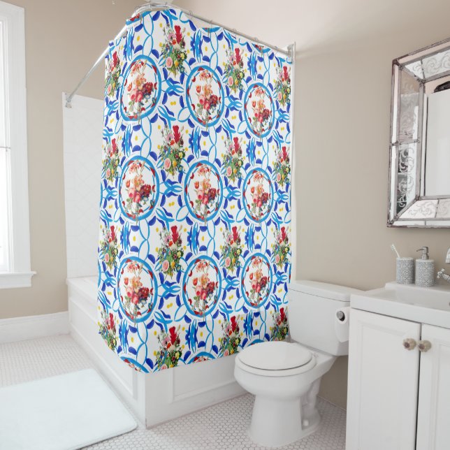 Rideaux De Douche Été, boho, bohème, floral, style méditerranéen (En situation)