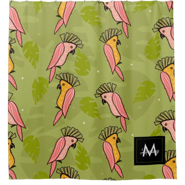 Rideaux De Douche Été Cockatoo Oiseaux Monstera Verdure (Devant)