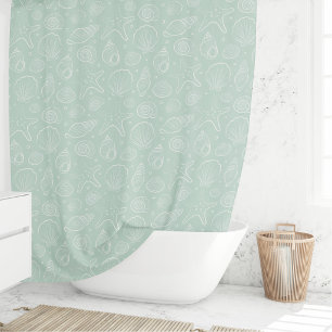 Rideaux De Douche Été Coquillage Côté Mer Bohème Plage Menthe