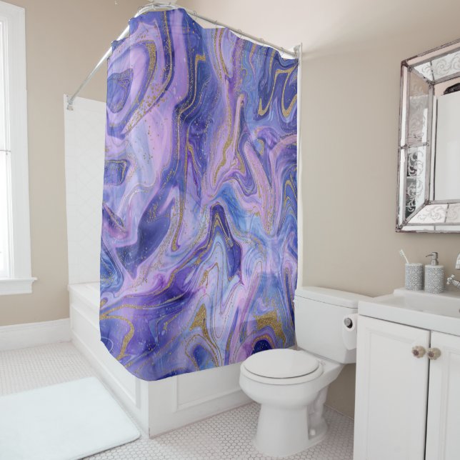 Rideaux De Douche Ethereal Cotton Candy Marble Aquarelle Imaginaire (En situation)