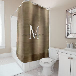 Rideaux De Douche Étincelle Or Brossé Monogramme Monographie Girly S