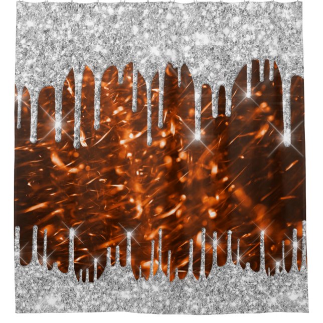 Rideaux De Douche Étincelle Parties scintillant Orange Silver Grey (Devant)