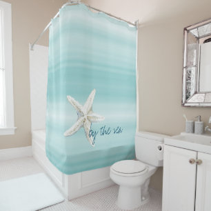 Rideaux De Douche Étoile de mer bleu aqua blanc