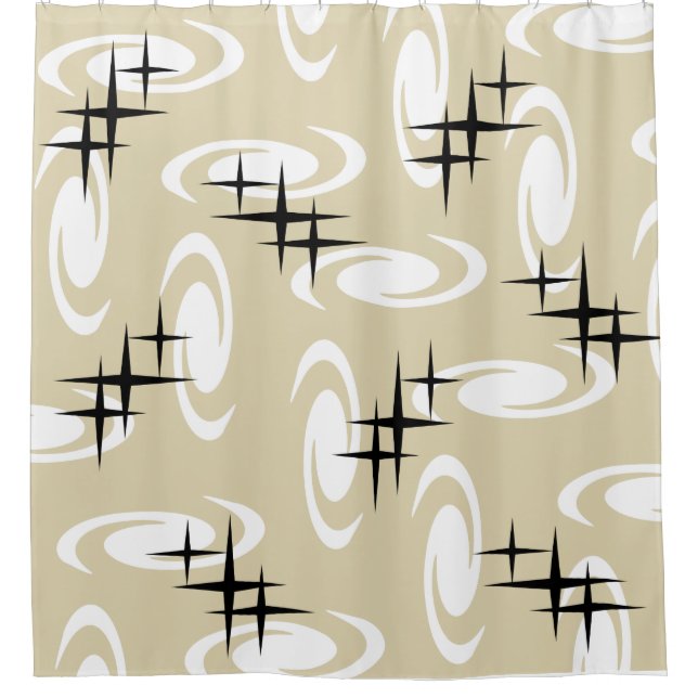Rideaux De Douche Étoiles de l'âge atomique rétro Motif Beige (Devant)