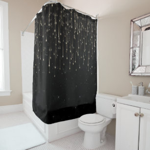 Rideaux De Douche Étoiles Filantes Brillantes Fête Élégante Noire