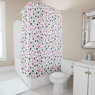 Rideaux De Douche Étoiles Noir Argent Rose