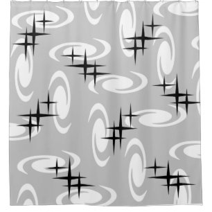 Rideaux De Douche Étoiles rétro de l'âge atomique Étoiles Motif gris