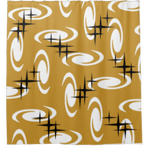 Rideaux De Douche Étoiles rétro de l'âge atomique Motif Ochre