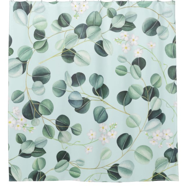 Rideaux De Douche Eucalyptus Bliss : Motif d'aquarelle turquoise. (Devant)