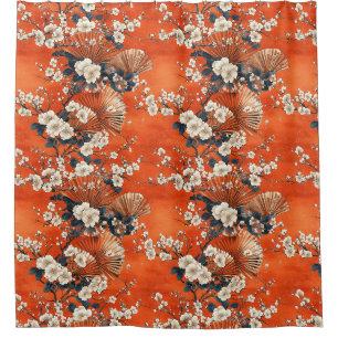 Rideaux De Douche Éventail motif fleur de cerisier japonais (1)